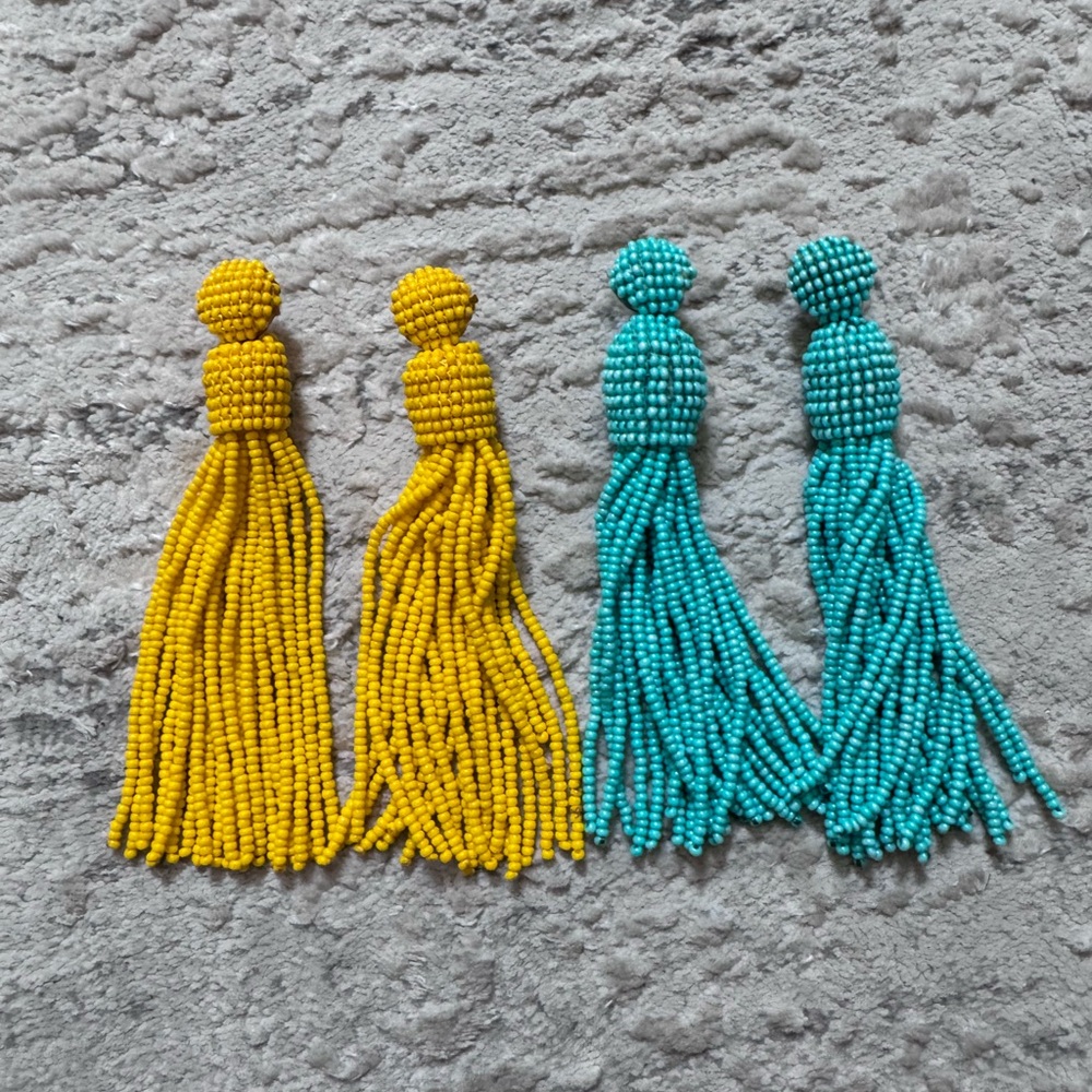 Yellow and Turquoise Beaded Tassel Earrings